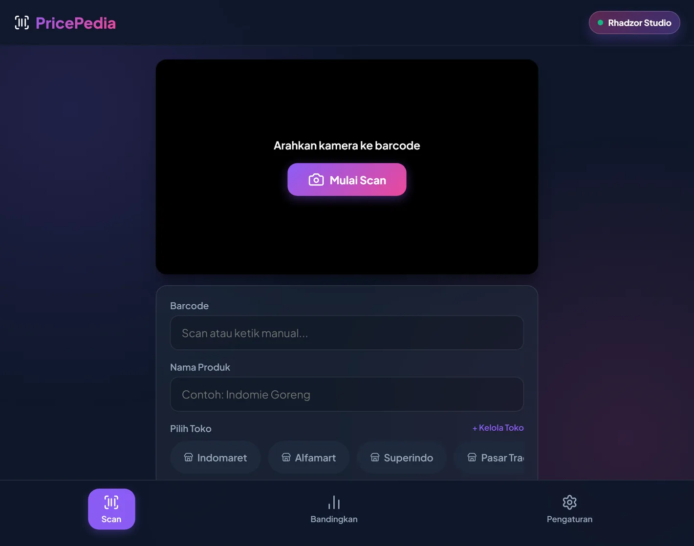 Tampilan PricePedia